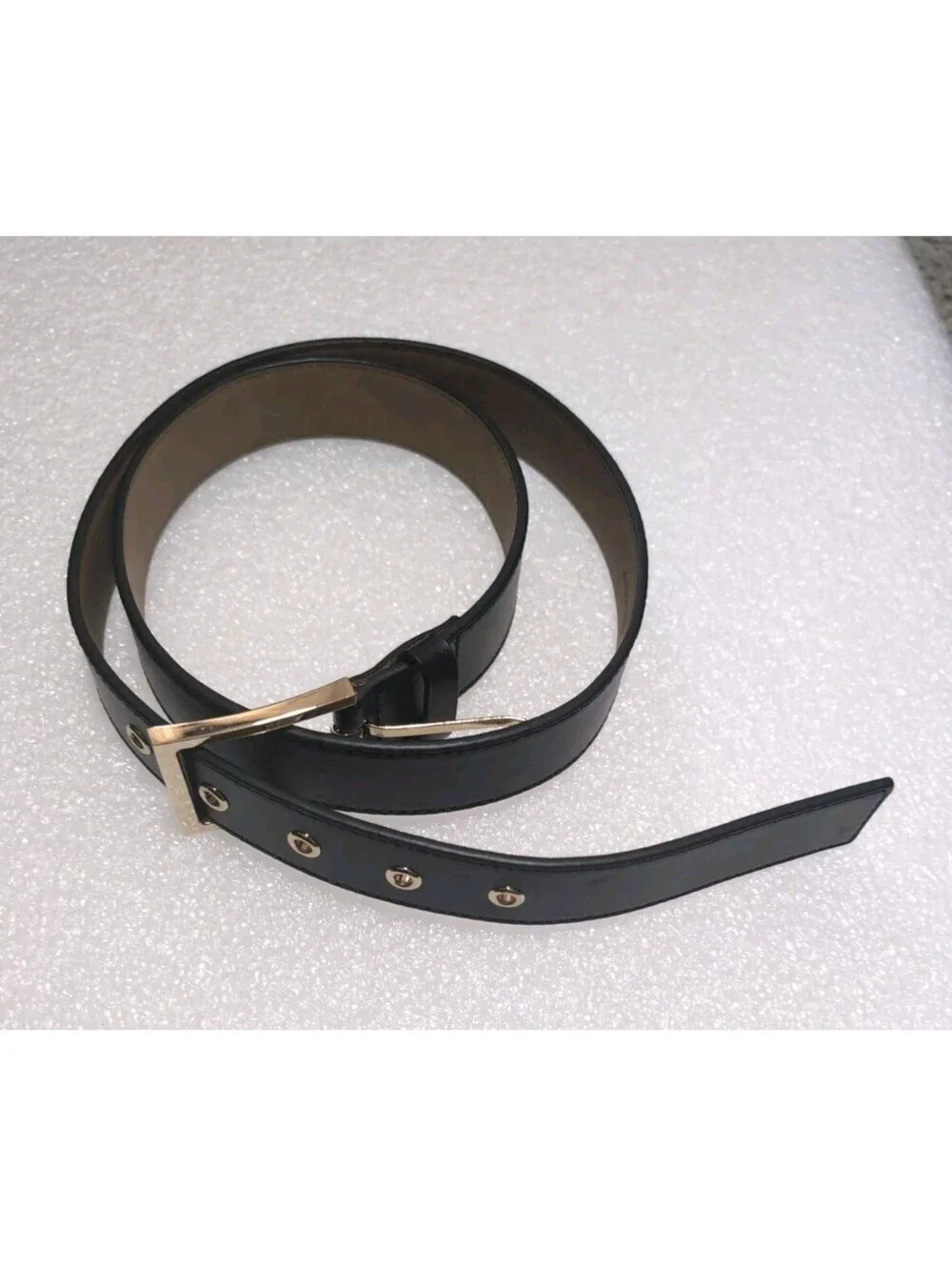 Talbots Black Leather Belt Gold Buckle Women's Medium Career Adjustable